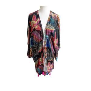La Blanca Open Front Swim Cover Kimono One Size Tassel Beach Lightweight Resort